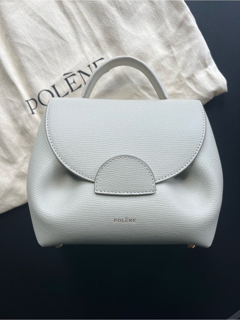 Polene Mini Bag in Pale Gray with Gold Logo